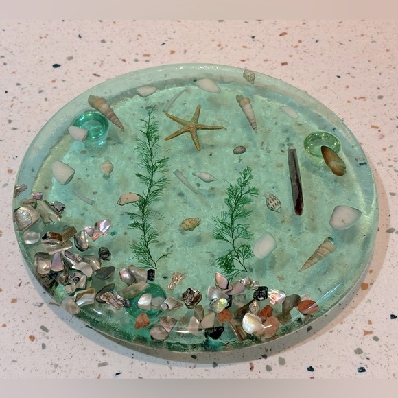 Nautical Seashell Hand Crafted‎ Glass Trivet Hot Plate Holder - Picture 4 of 7